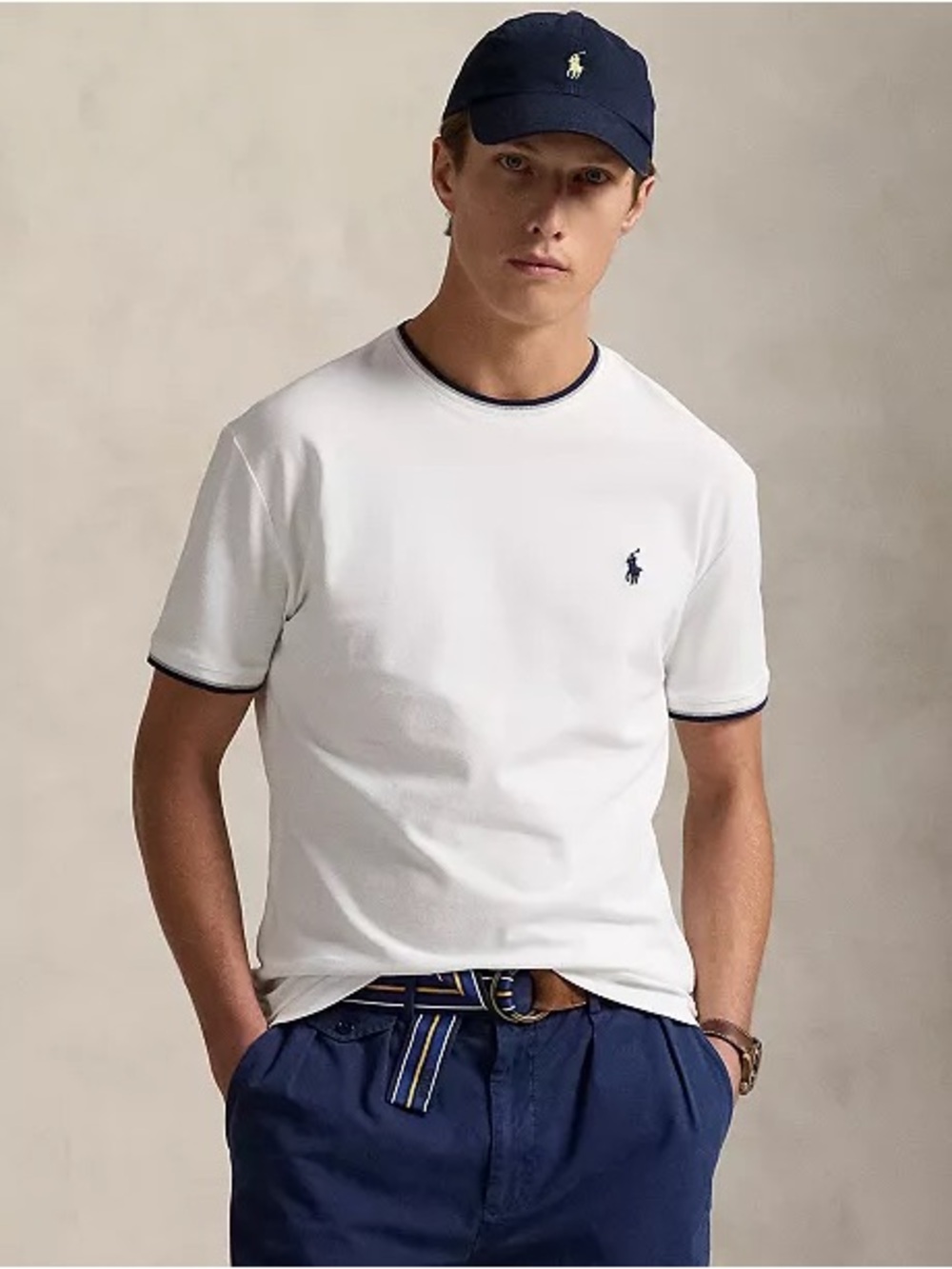 U.S. Polo Assn. White Short Sleeve Crew Tee with Navy & Red Trim